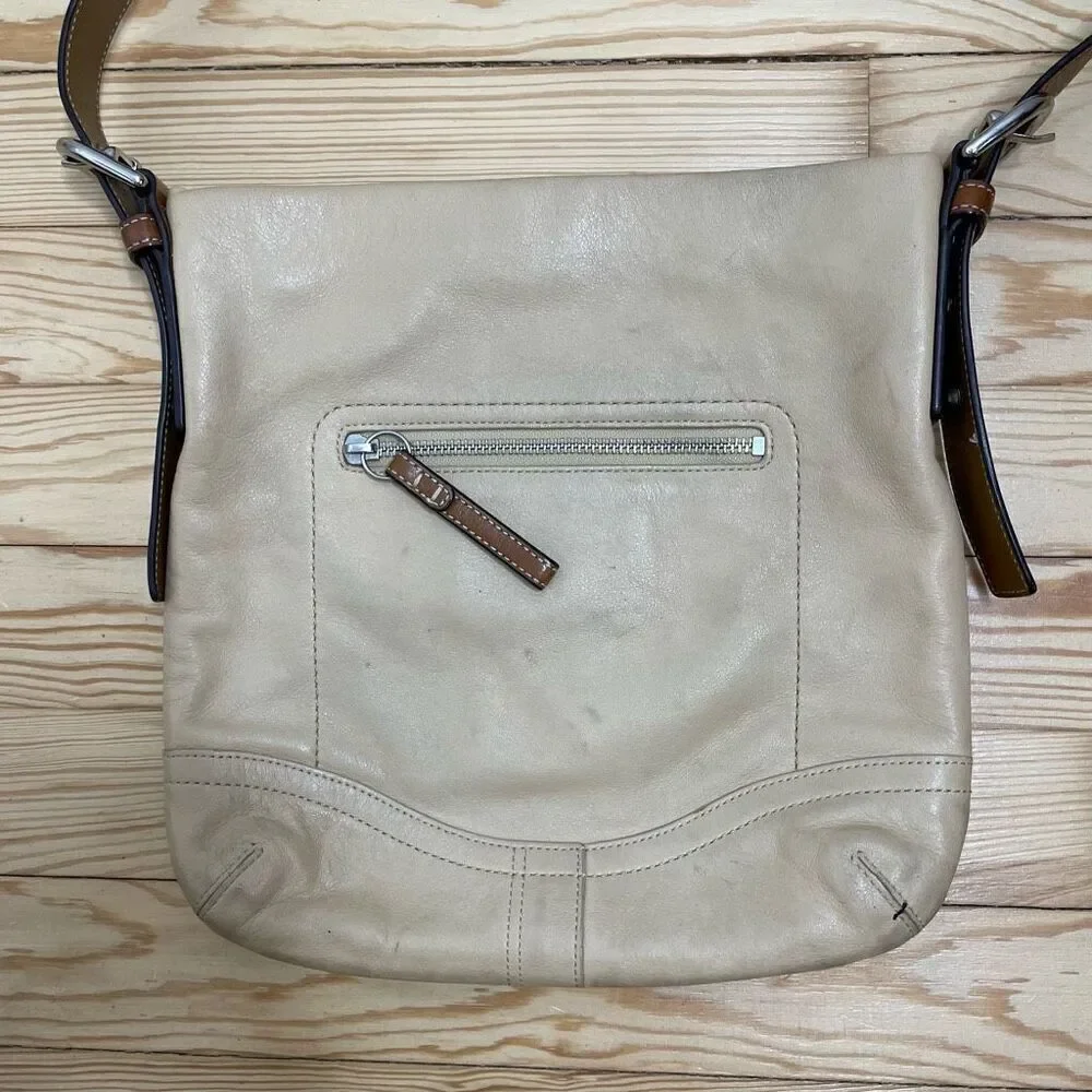 COACH BEIGE # k0782-f10938 ZIPPER OPEN LADIES LEATHER PURSE - SHOULDER BAG Tan‎
